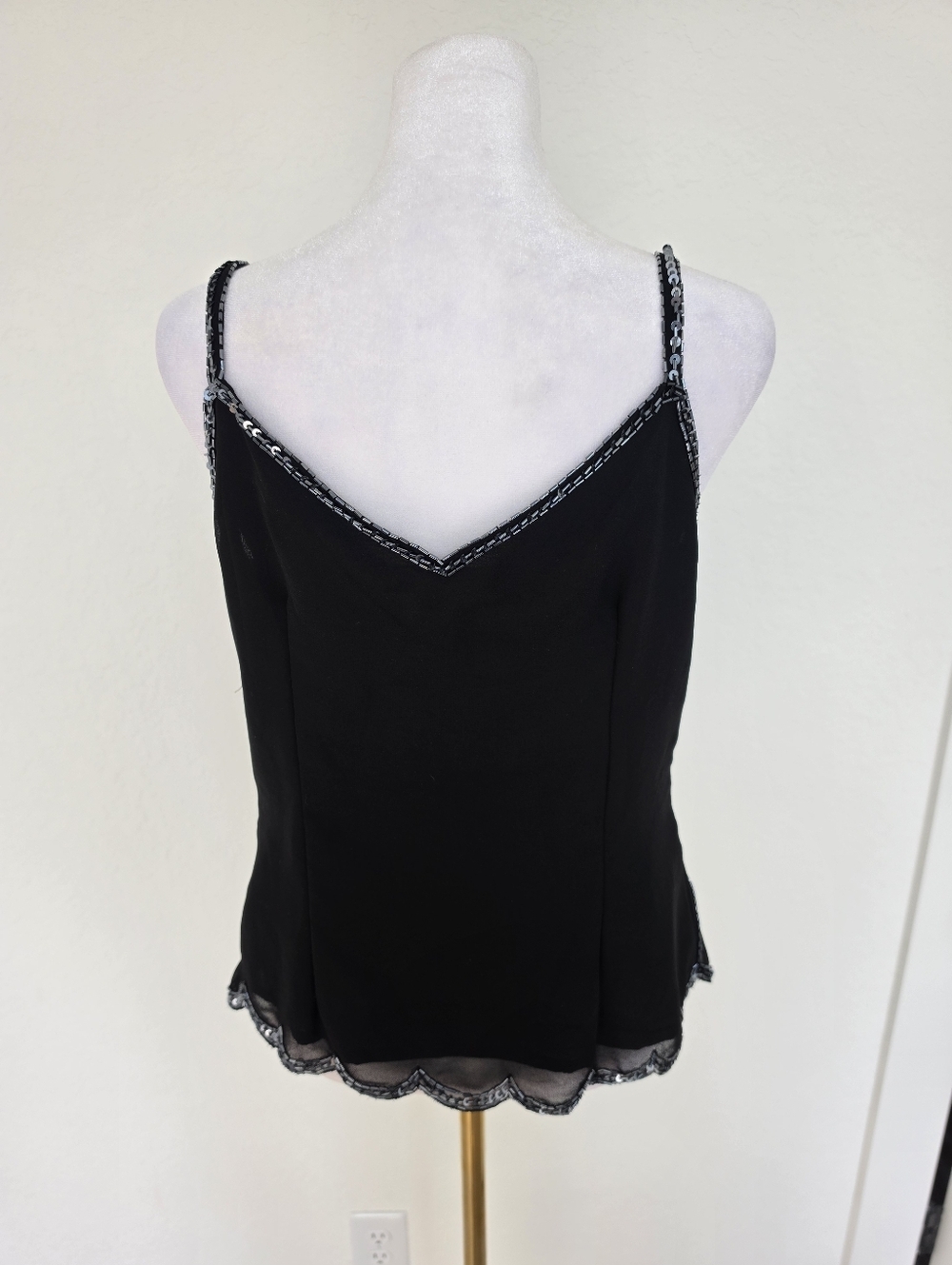 Vintage 90s Beaded Sequin Top Y2K Sheer Black Party Coquette Goth M - Picture 8 of 13